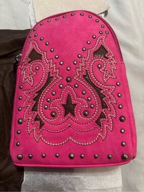 Montana West Hot Pink Embroidered Stud Accent Crossbody Bag